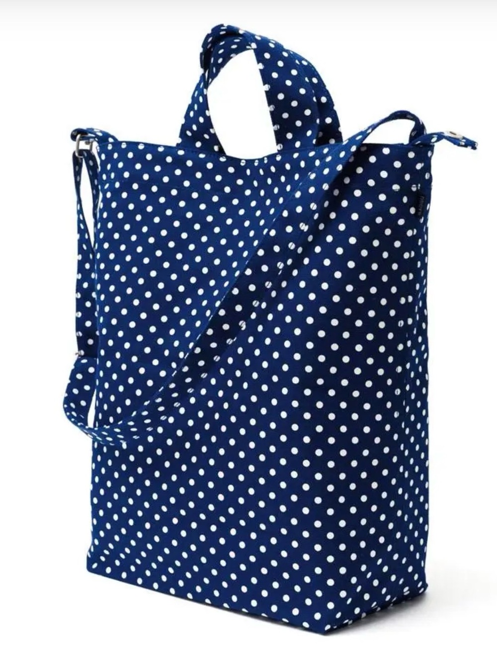 Baggu Duck Bag Vertical Canvas Tote- Navy Polka Dots